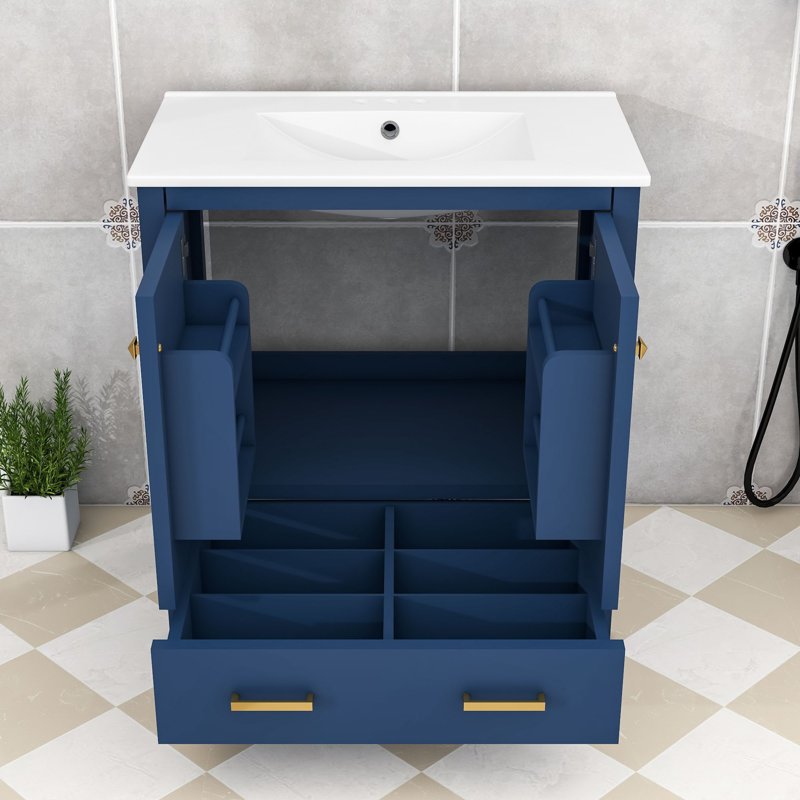 Meuble-lavabo multifonctionnel avec lavabo et tiroir de rangement, Bleu