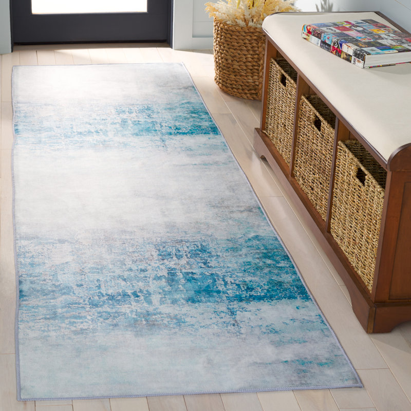 Tapis gris / bleu Bennita 833, Tapis de couloir 2 pi 6 po x 8 pi