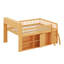 Lit mezzanine avec tablettes et armoire de rangement, structure de lit mezzanine basse en bois avec tête et échelle DEL-1740758262-1740758259