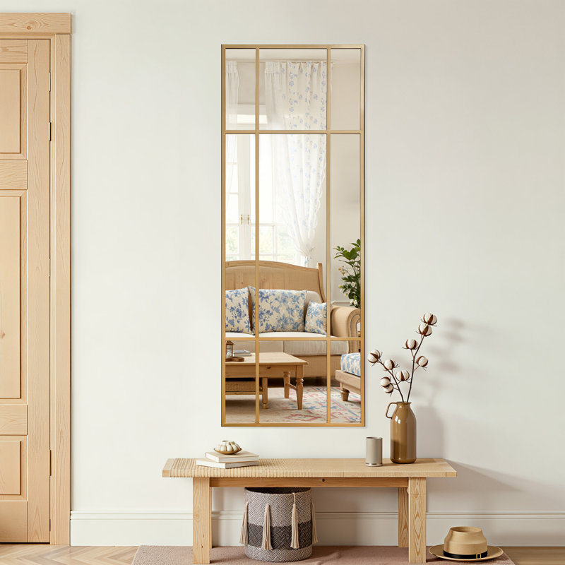 63" H X 24" W Rectangular Metal Accent Mirror Window Pane Decorative Mirror Vanity Wall Mirror for Bathroom Entryway Living Room