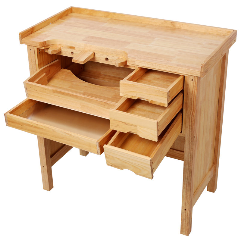Établi à bijoux en bois massif - Poste de travail en bois avec tiroirs de rangement pratiques pour la fabrication de bijoux