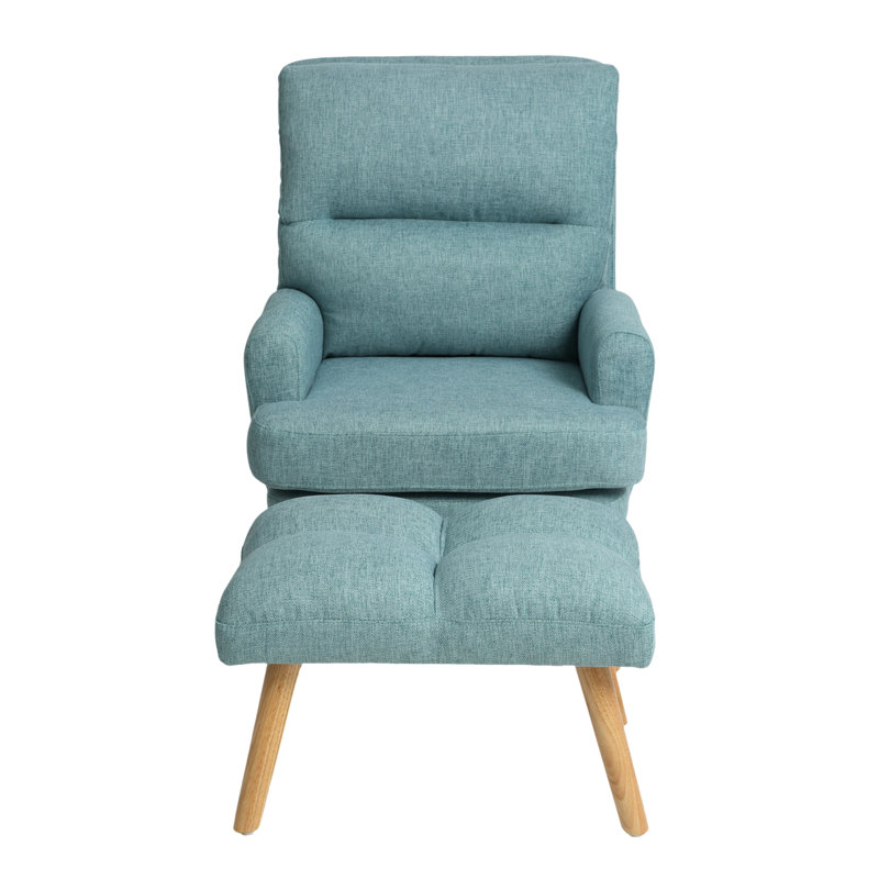 Fauteuil d'appoint moderne avec repose-pieds, fauteuil en tissu avec pieds en bois et dossier réglable, Vert