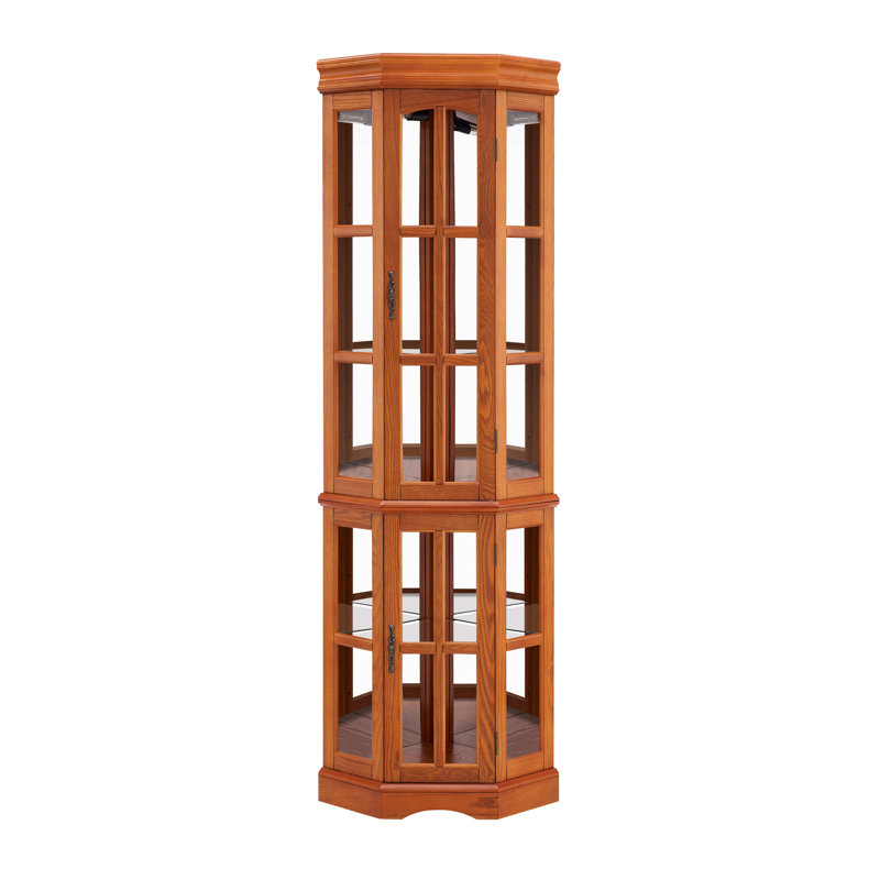 Corner Curio Cabinet with 5 Shelves and Lighting System, Oak(E26 light bulb not included)