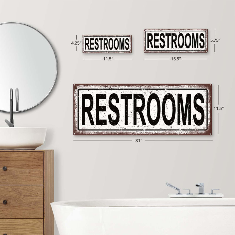 Enseigne en métal Restroom, H 11,5 po x l 31 po x P 0,04 po