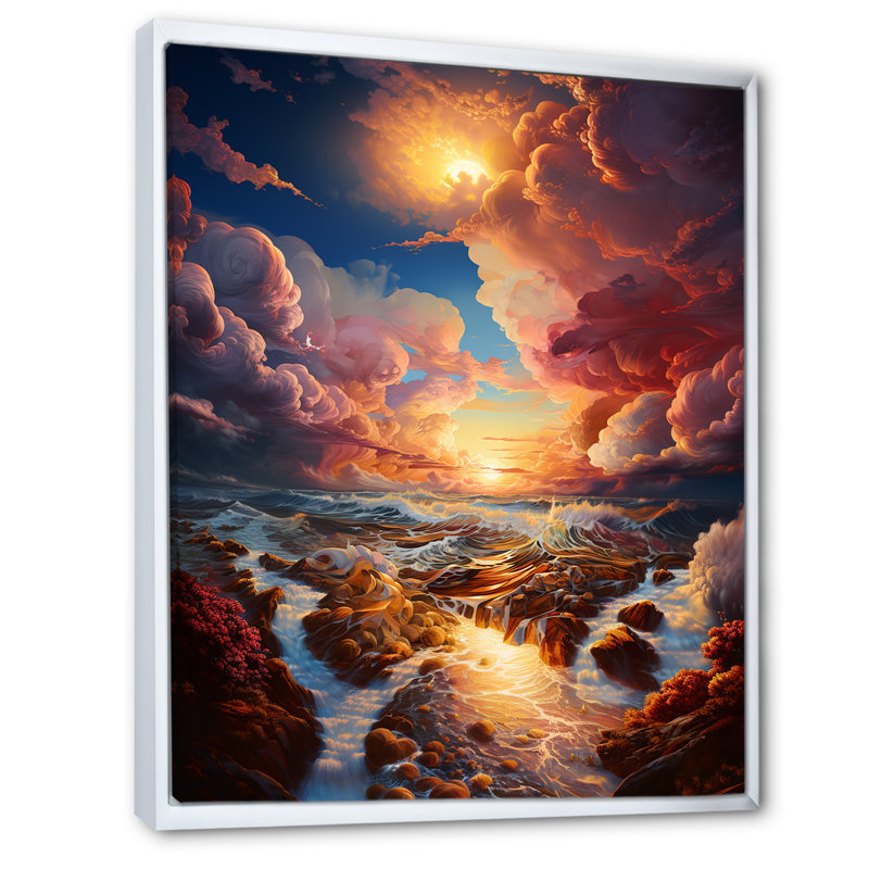 «Clouds Sunset», impression à l'encre liquide sur toile IV, H 32 po x l 16 po x P 1 po, Cadre flottant blanc