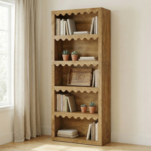 Bibliothèque à 5 niveaux, bibliothèque haute avec bords festonnés pour le salon