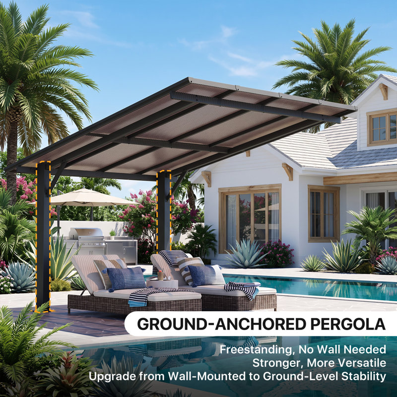 Pergola à toit rigide toutes saisons 10 pi x 8 pi avec toit en polycarbonate résistant aux rayons UV pour la terrasse et la cour