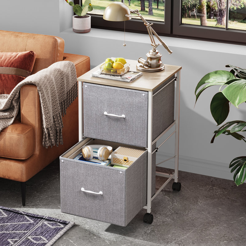 Kahira 2 Drawer Mobile File Cabinet, Wood Top Home Office Filing Cabinets, Printer Cabinet Fits Letter Files, Light Gray