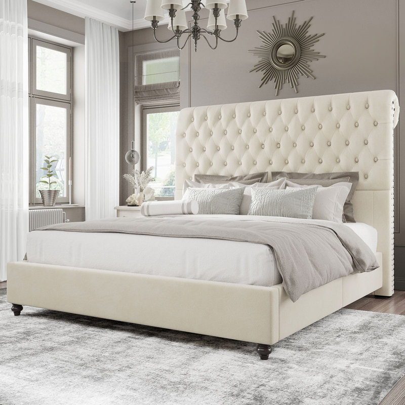 Alhaji Upholstered Wingback Bed, King, Cream