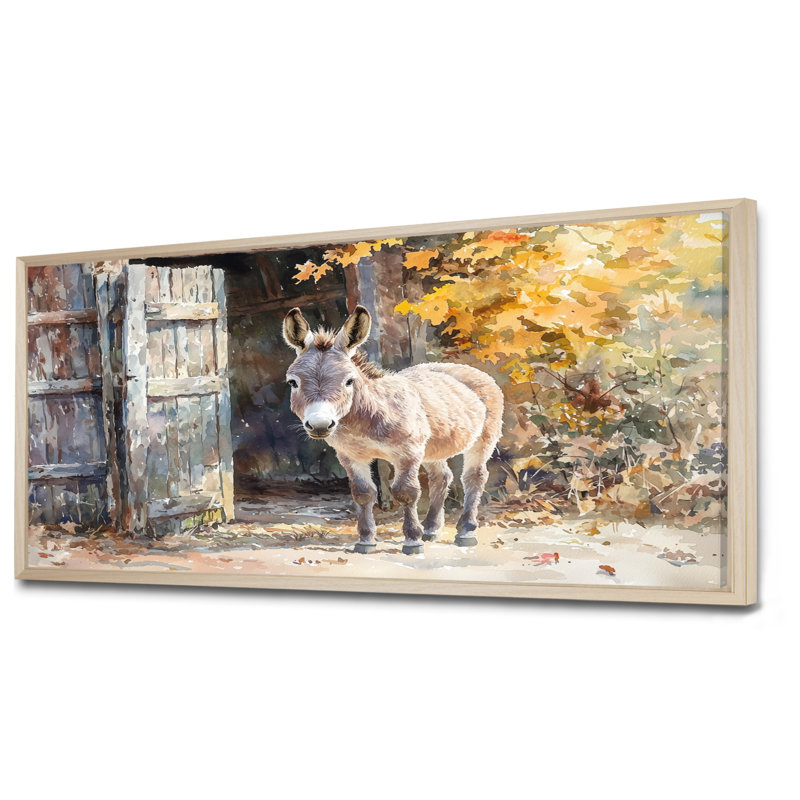 Dunnum Donkey S Path Tot Hye Barn II - âne, art mural, H 28 po x l 60 po, Floater Framed, Naturel