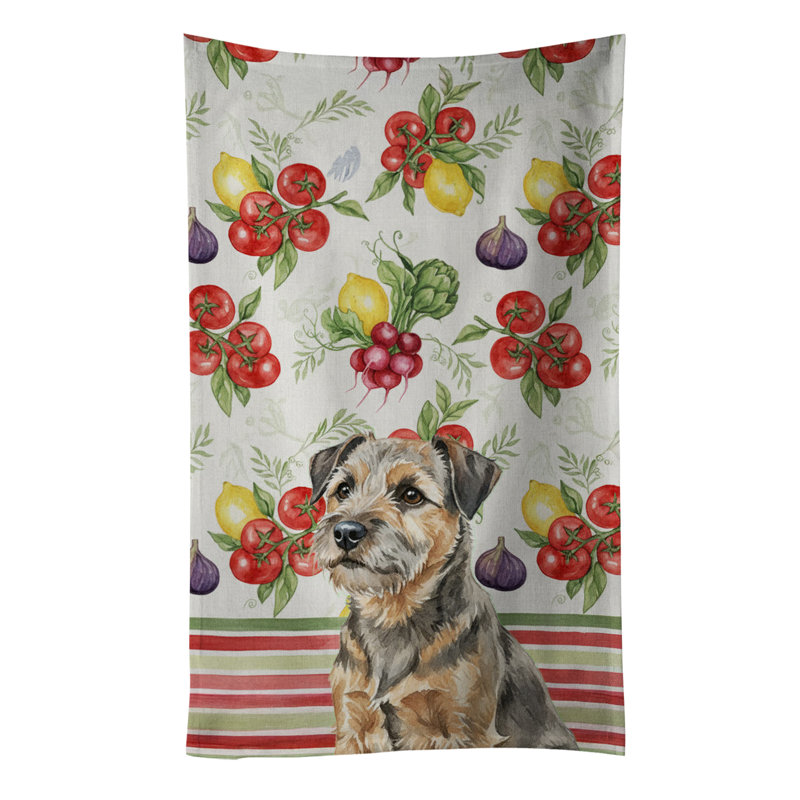 Serviette de cuisine gri serre et brun clair à bordure terrier, Grizzle/Tan Border Terrier