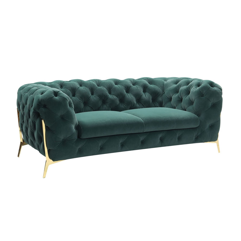Soule - Transitional Velvet Loveseat, Emerald Green, 30" H x 74" W x 40" D