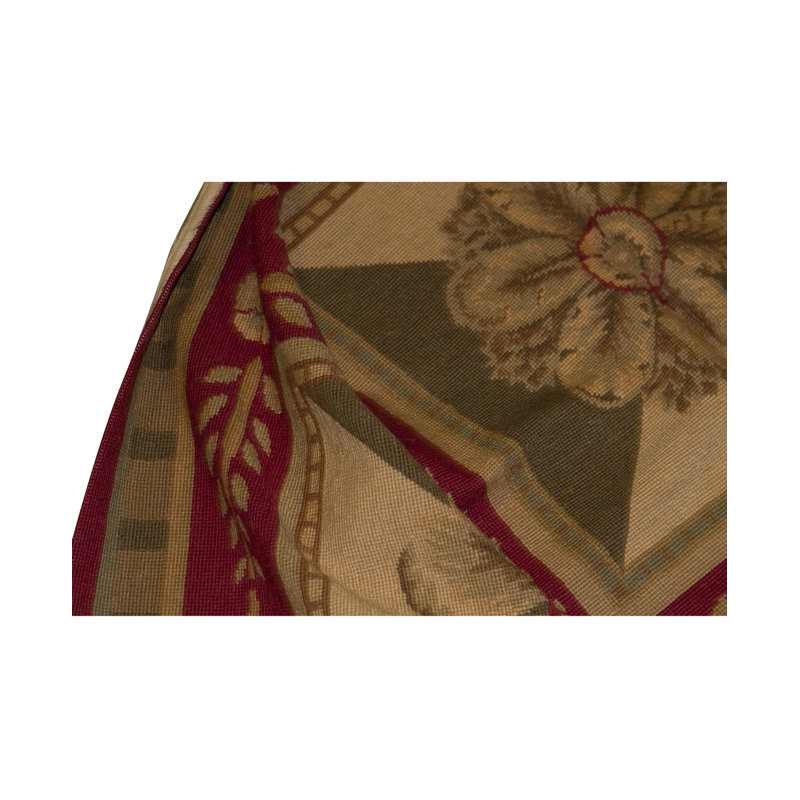 Hand-Knotted High-Quality Red, Beige, and Tan Square Area Rug