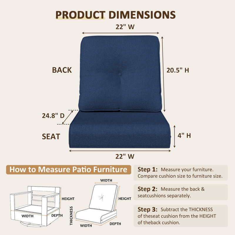  Adwin Outdoor 4"Deep Seat Cushion Set With Olefin Fabric,6 Colors Available(Set of 4), 4, Blue
