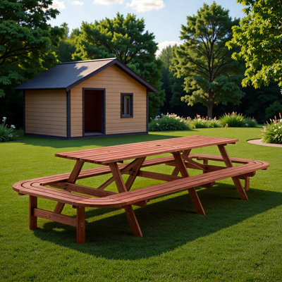 14-16 Persons Picnic Table With Benches And Umbrella Hole