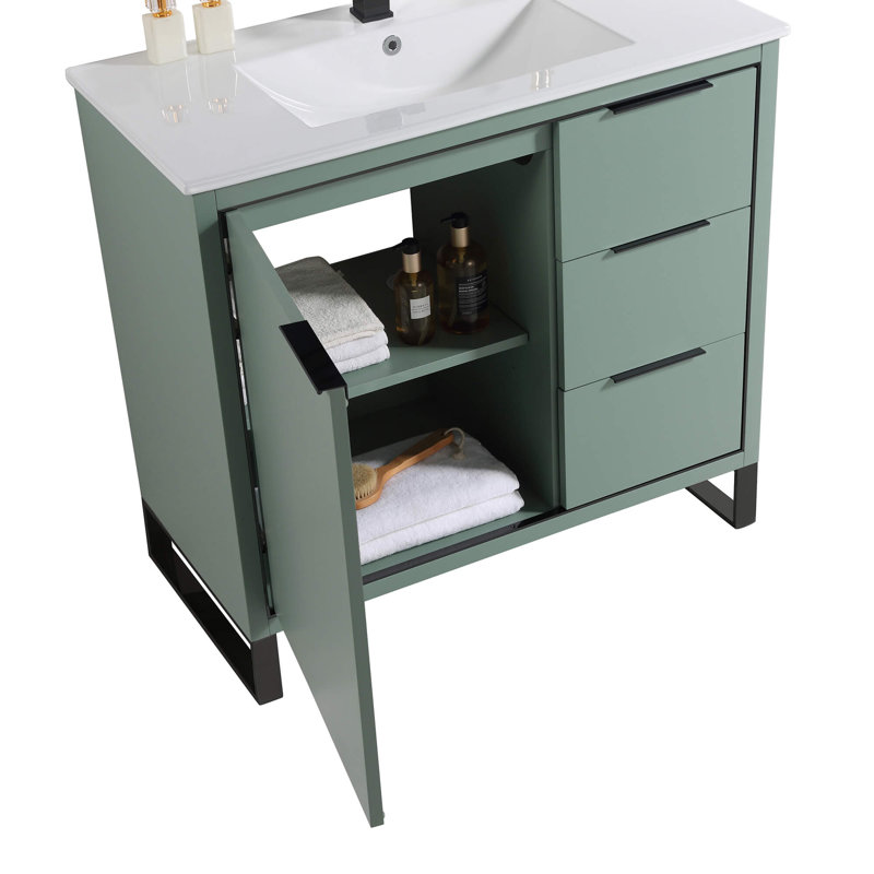 36" Single Bathroom Vanity Set, Matte Black, Mint Green