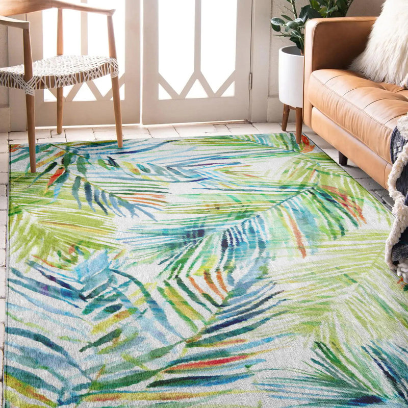 Braggs Washable Floral Indoor / Outdoor Rug, Rectangle 9' x 12'