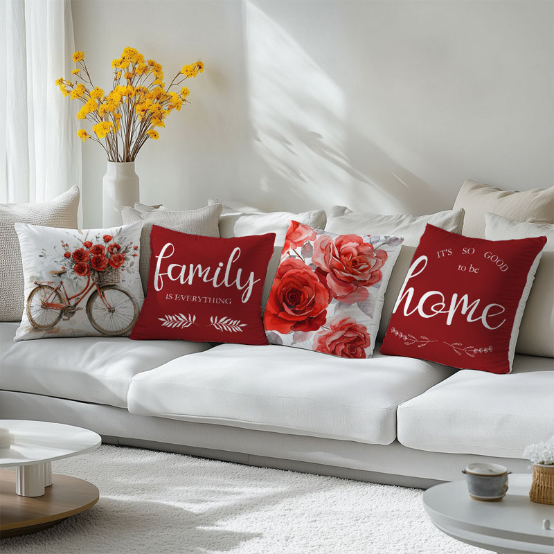 4 housses de coussin décoratif à motif de bicyclette fleur