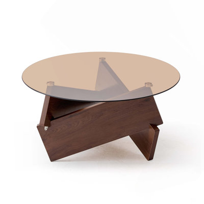 Table basse ronde moderne, petite table basse de style champêtre, idéale pour le salon, avec dessus en verre trempé