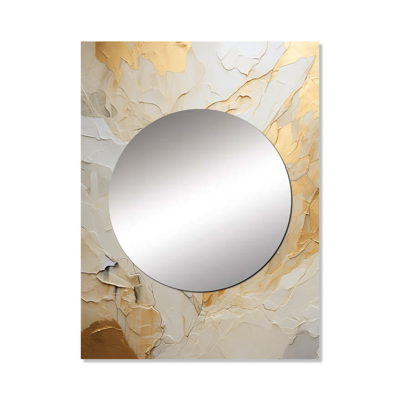 Drumack beige et or Glacier Stone Simplicity II - miroir de formes abstraites, miroir mural moderne unique, impression d'art en métal