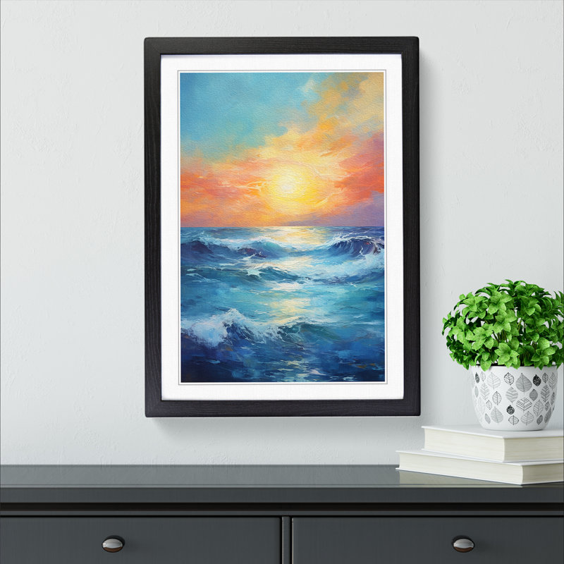 Seascape Gestural No.2 - Single Picture Frame Print on Wood, Black, 34cm H x 25cm W x 2cm D