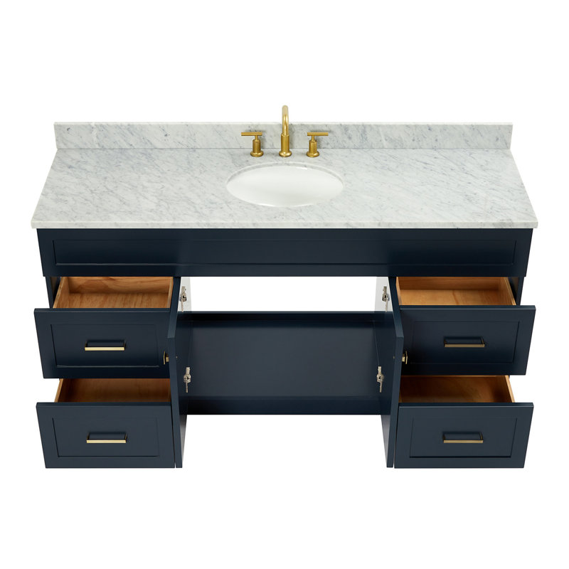 Partham 67'' Single Bathroom Vanity with Carrara Marble Top, Blue
