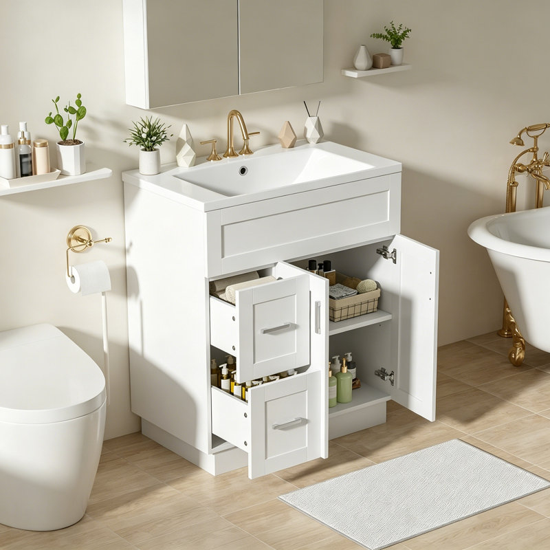 Bathroom Vanity with Sink, 2 Right Doors, 2 Drawersm and Adjustable Shelf