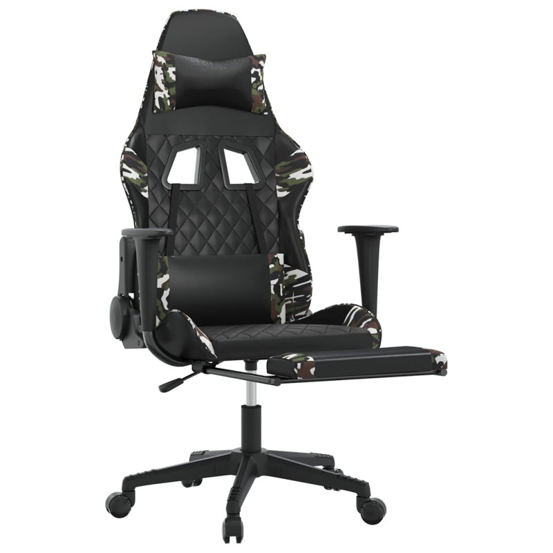 Massage Gaming Chair with Footrest Faux Leather, White/Black