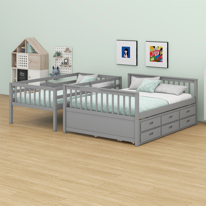 Lit superposé simple au-dessus de double avec lit gigogne et tiroirs Janalise Kids, Gris