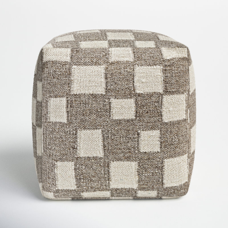 Gwennie Upholstered Pouf, Tan/Off White Wool/Cotton Blend