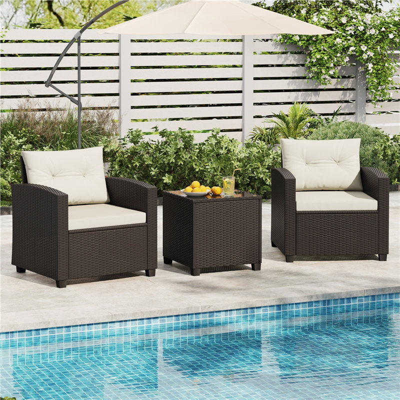 Patio Bistro Set with Cushions and Pillows, Brown