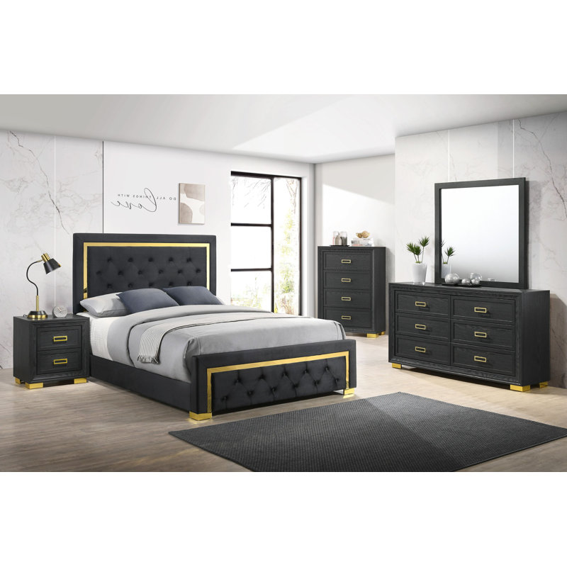 Kezion 5-1_Giovanna Upholstered Tufted Panel Bedroom Set, Queen