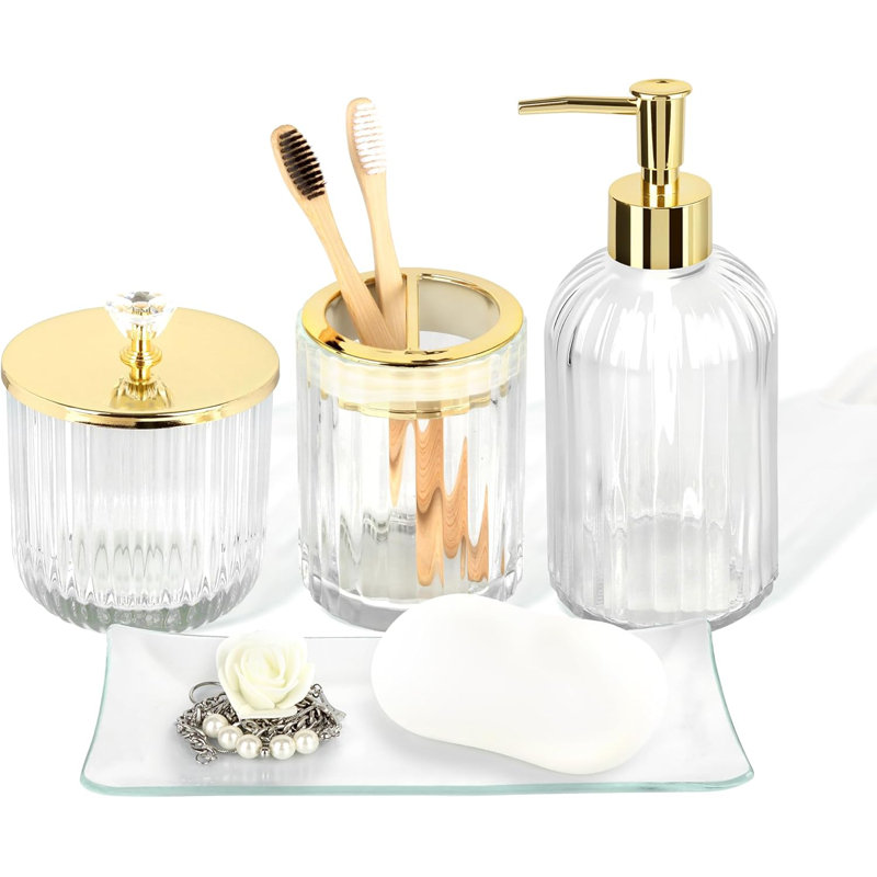 Transparent glass bathroom accessory set