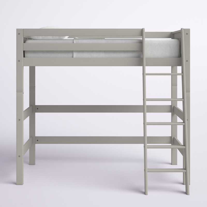 Burkley Kids Twin Solid Wood Loft Bed with Built-in Ladder, Gray