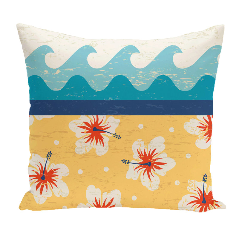 Surf, Sand, & Sea Floral Reversible Throw Pillow, 16" H x 16" W, Yellow