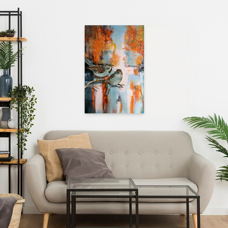 Oiseaux au lac, art moderne classique, faune, H 24 po x l 16 po