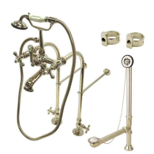 Kingston Brass Vintage Two-Handle 2-Hole Freestanding Clawfoot Tub Faucet Package with Supply Line, Hand Shower and Tub Drain