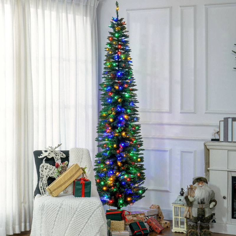 Arbre de Noël artificiel 8 pi avec 8 lumières, 668 branches, 250 lumières DEL colorées, base en acier, vert