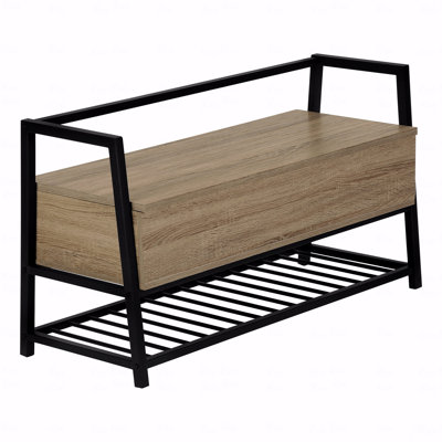 Bench, Entryway, Hallway, Storage, 42" Rectangular,  Laminate,  Metal, Contemporary, Modern