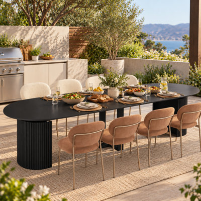 Modern Fluted Pedestal Extendable Dining Table, Space-Saving Console To 133" Banquet Table, Seats Up To 10