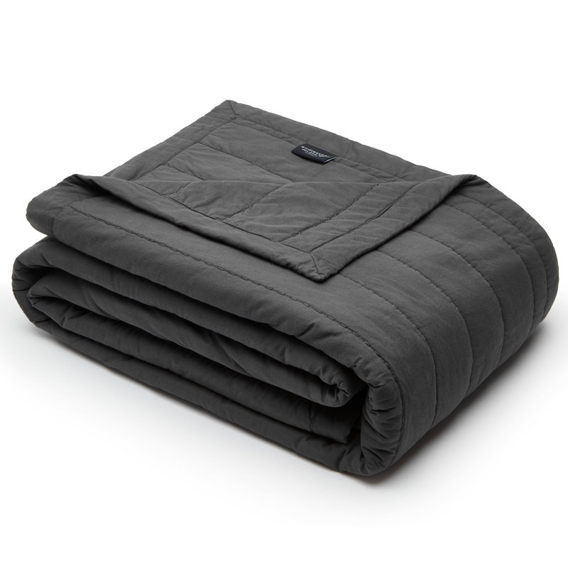 Minimalist Cotton Percale Solid Colour Quilt, Dusk Grey, Twin