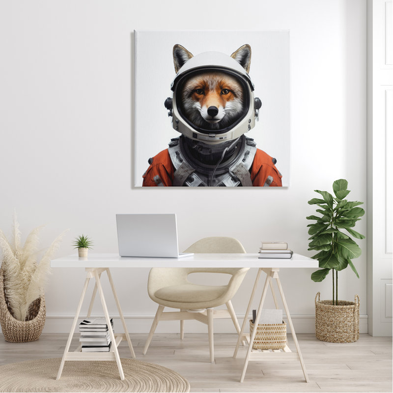 Renard dans un costume sur toile, H 36 po x l 36 po x P 1,5 po