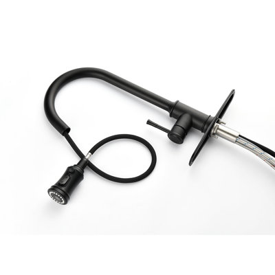 Matte Black Pull Out Kitchen Faucet, Stainless Steel, Single Handle, 3 Water Output Modes, Heat- Surface Faucet With Down In Black, Settings, Construction