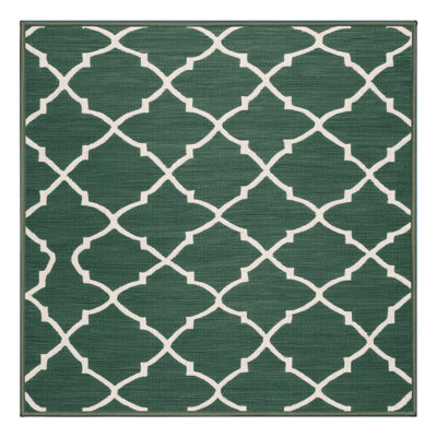 Machine Washable Trellis Green Area Rug
