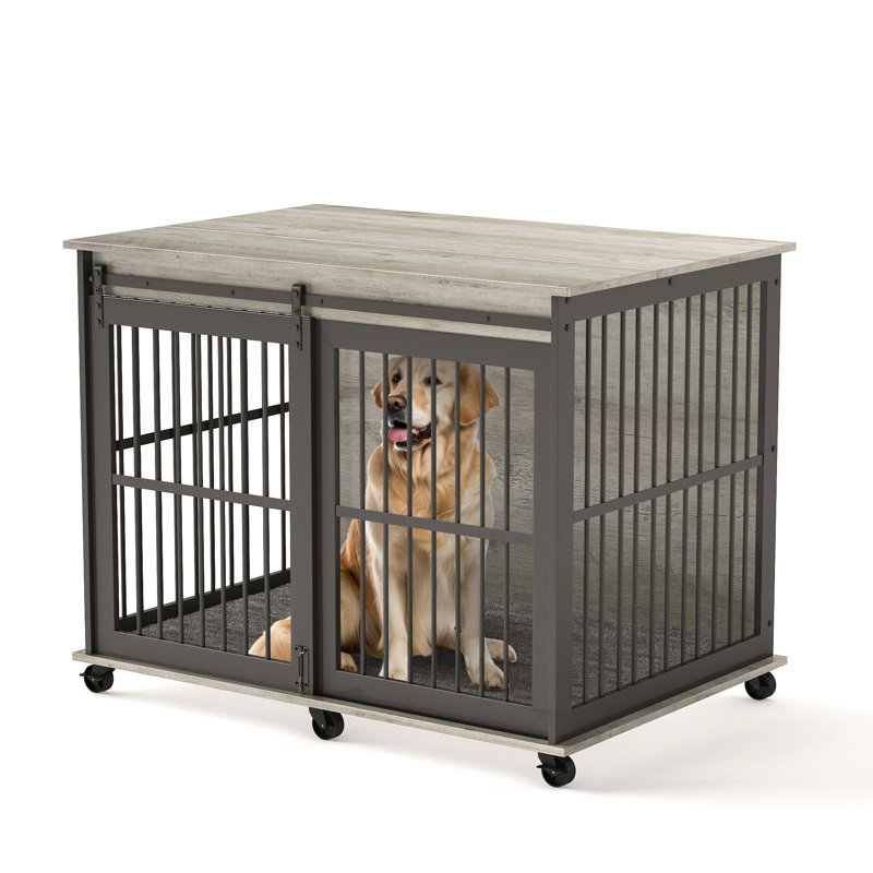 Meuble pour chien de 43,7 po avec coussin pour animaux de compagnie de taille moyenne à grande, Gris