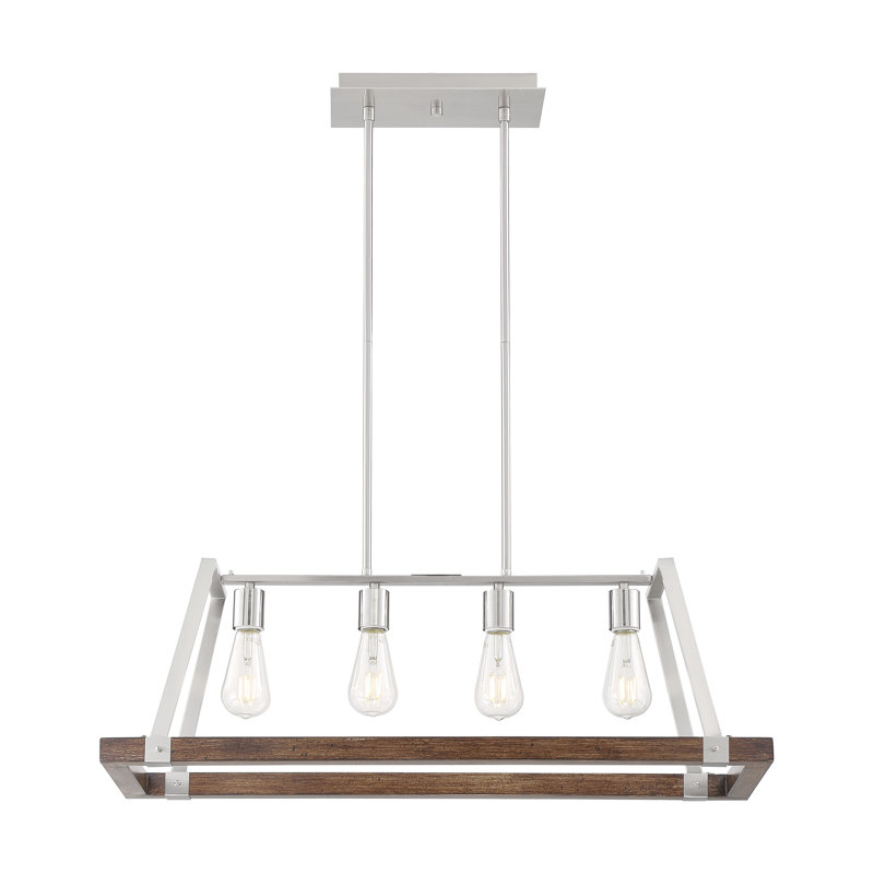 Bouck 4 - Light Kitchen Island Pendant, Brushed Nickel/Nutmeg Wood