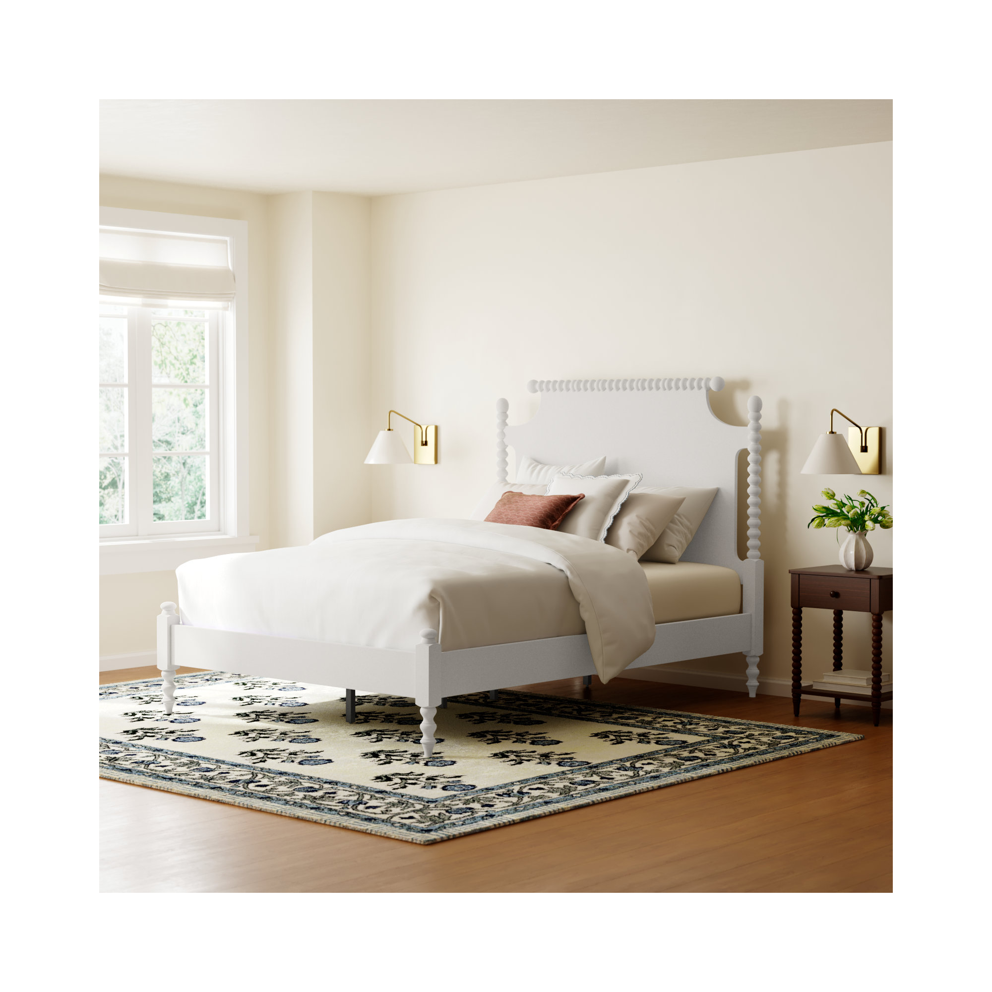 Nadette Spindle Bed, White, Queen