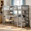 Lit mezzanine double avec tablettes de rangement et bureau sous le lit, maximisant l'espace et améliorant la productivité-299106074-299106075