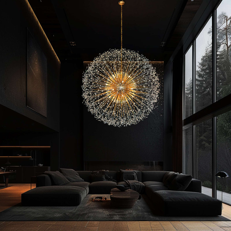 Lustre en cristal Luxe Starburst, Doré, 30 lumières, 63"