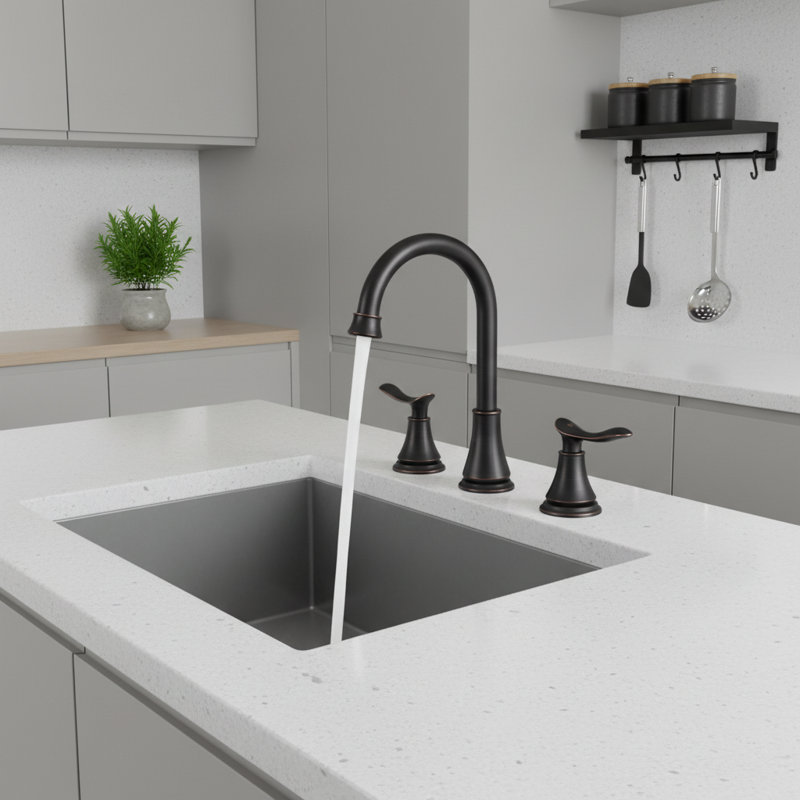 Oil Rubbed Bronze High Arc Widespread Bathroom Faucet With Pop-Up Drain Assembly & Supply Hoses, Oil Rubbed Bronze